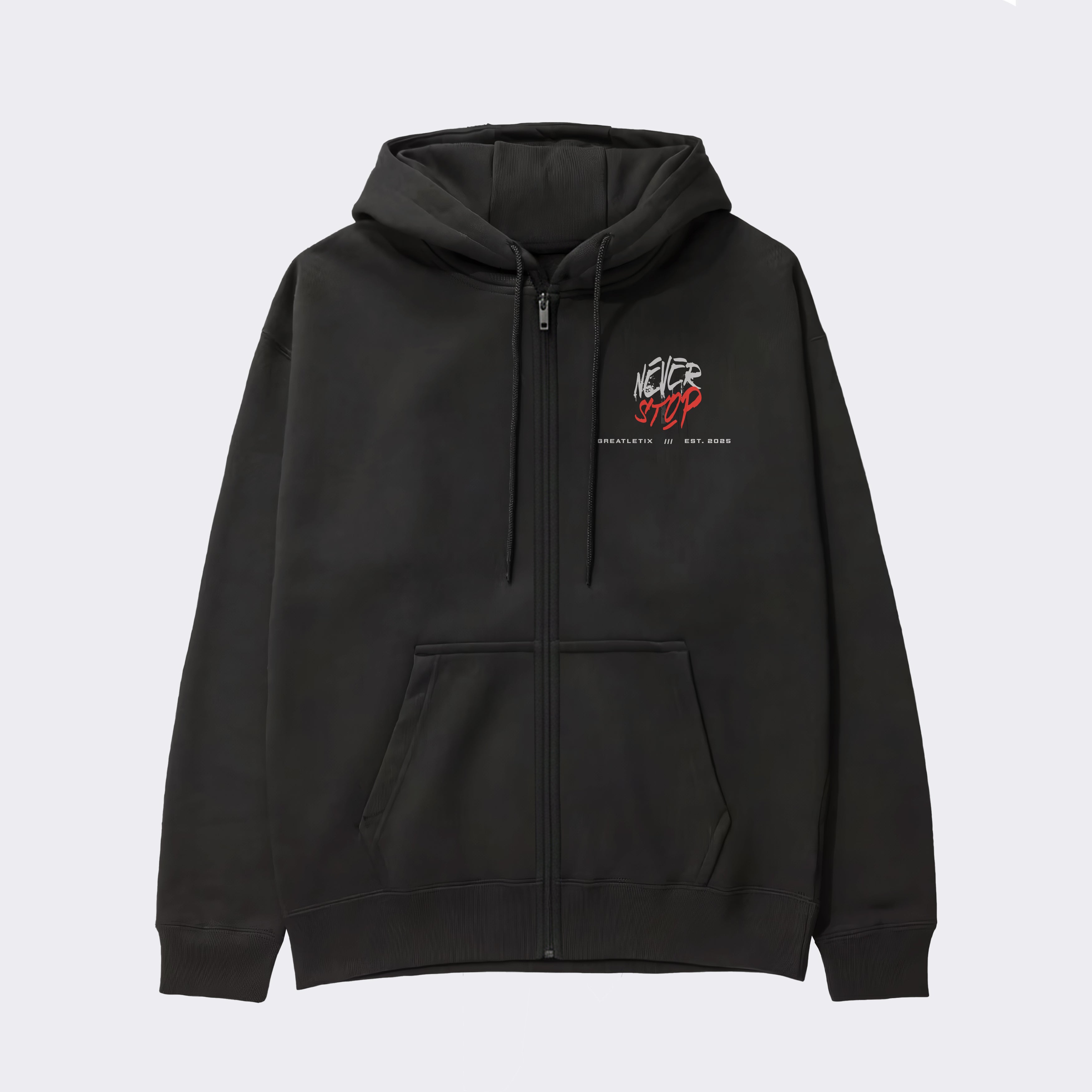 "NEVER STOP - RED/GREY" Heavy Zip Hoodie