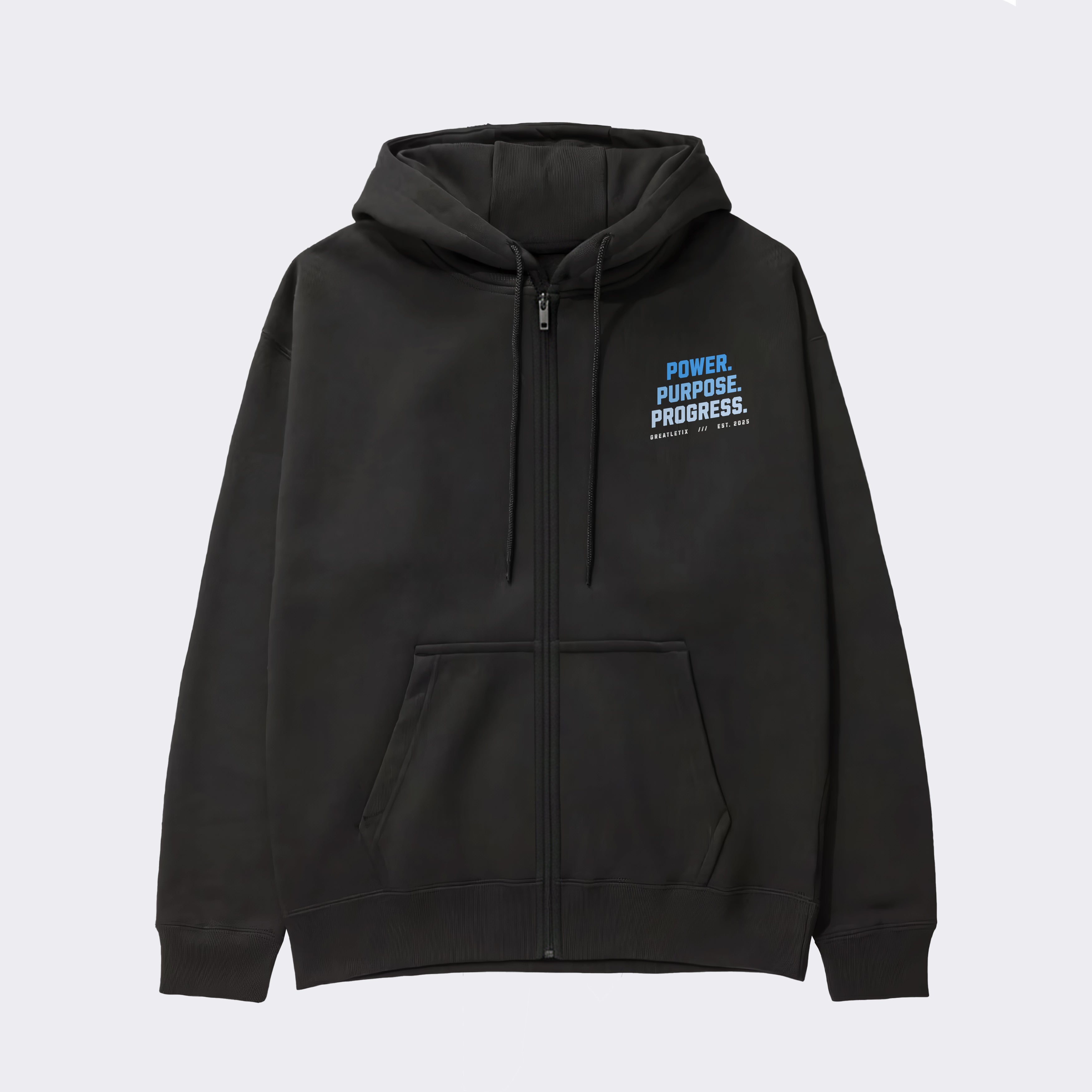 "POWER PURPOSE PROGRESS"  Heavy Zip Hoodie
